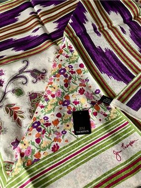 Rare Jim Thompson Thai Silk Scarf in Floral, Paisley, Striped NWT